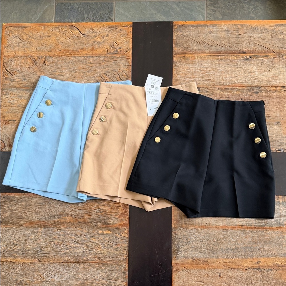 Zara High Waist Sailor Shorts Bundle- Baby Blue, Tan, Black.  Size S/26